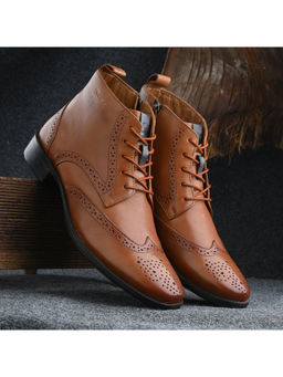 Valentino - Men Tan Premium Leather Side Zipper and Lace-Up Boot