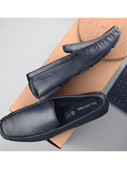 Valentino - Men Premium Leather Blue Casual Slip On Driving Loafers
