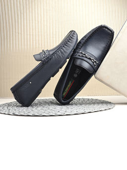 Valentino - Men Premium Leather Blue Casual Slip On Driving Loafers