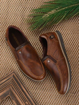 Valentino - Men Premium Leather Tan Slip On Casual Shoe