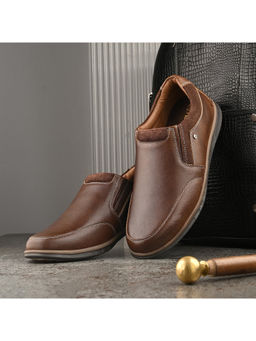 Valentino - Men Premium Leather Brown Casual Slip On Shoes