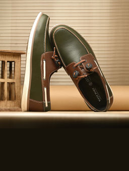 Valentino - West Port Men Premium Leather Olive Boat Shoes