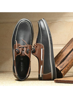 Valentino - West Port Men Premium Leather Black Boat Shoes