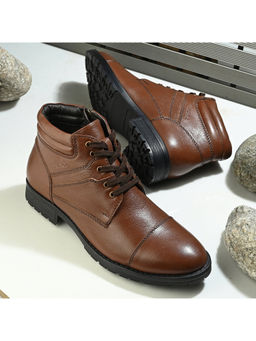 Valentino - Men Tan Premium Leather Side Zipper and Lace-Up Ankle Boot