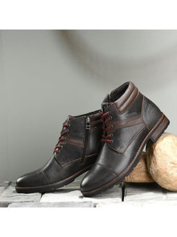 Valentino - Men Premium Leather Grey Side Zipper and Lace-Up Boot