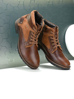 Valentino - Men Premium Leather Tan Side Zipper and Lace-Up Boot (Global-81-Tan)
