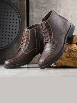 Valentino - Men Premium Leather Brown Side Zipper and Lace-Up Boot (Global-82-Brown)