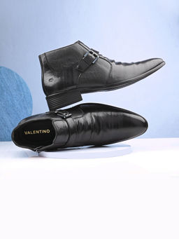 Valentino - Men Premium Leather Black Formal Ankle Side Zipper Boot