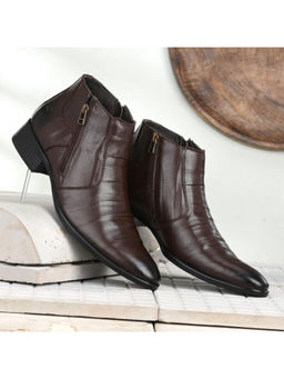 Valentino - Men Premium Leather Brown Formal Ankle Zipper Boot