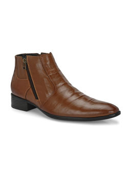 Valentino - Men Tan Premium Leather Formal Ankle Zipper Boot