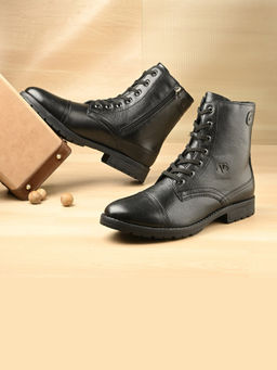 Valentino - Men Premium Leather Hi Ankle Zipper Boot (V-Rockstar-99-Black)
