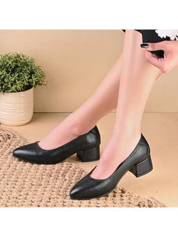 Valentino - Women Black Premium Leather Block Heel Pumps