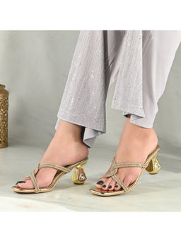 Valentino - Women Golden Sculptural-Heel Crystal-Strap Sandals