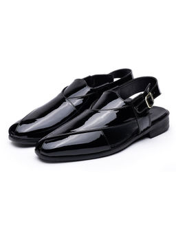 SHUTIQ - Peshawari Patent Black Sandals
