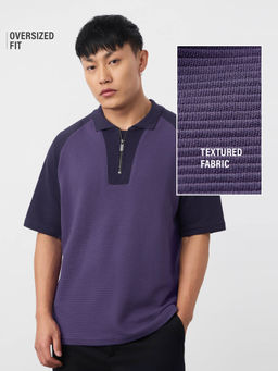 The Souled Store - Men Purple Colorblock Polo T- Shirt