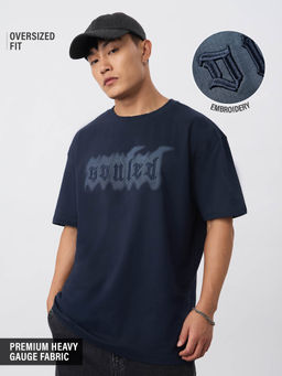 The Souled Store - Men Navy Blue Embroidered T-Shirt