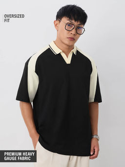 The Souled Store - Men Black Colorblock Polo T- Shirt