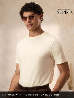 The Souled Store - Men Cream Solid T-Shirt