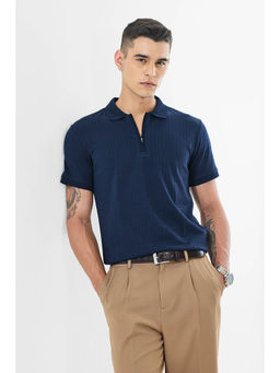 Snitch - Men Navy Blue Checks Polo T- Shirt
