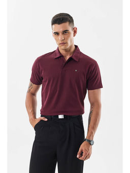 Snitch - Men Burgundy Textured Polo T- Shirt