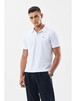 Snitch - Men White Textured Polo T- Shirt
