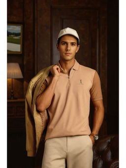 Louis Philippe - Men Beige Colorblock Polo T- Shirt