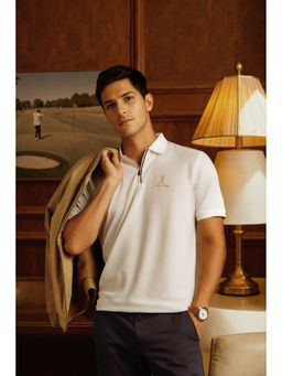 Louis Philippe - Men White Solid Polo T- Shirt