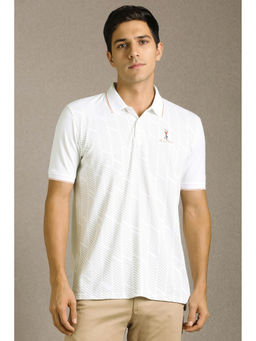 Louis Philippe - Men White Self Design Polo T- Shirt