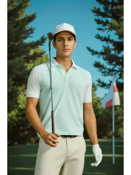 Louis Philippe - Men White Stripes Polo T- Shirt