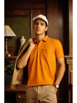Louis Philippe - Men Orange Solid Polo T- Shirt