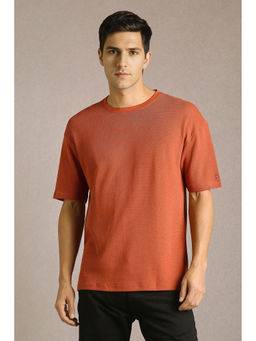 Louis Philippe - Men Orange Textured T-Shirt