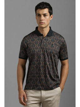 Louis Philippe - Men Charcoal Printed Polo T- Shirt