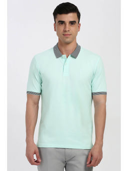 Peter England - Men Turquoise Solid Polo T- Shirt