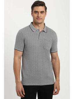 Peter England - Men Grey Self Design Polo T- Shirt