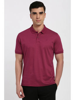 Peter England - Men Maroon Self Design Polo T- Shirt