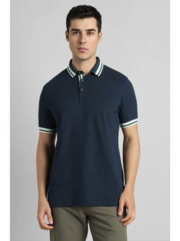 Simon Carter - Men Navy Blue Solid Polo T- Shirt