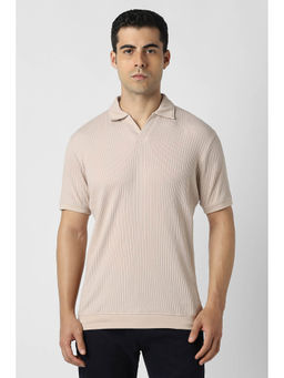 Van Heusen - Men Beige Textured Polo T- Shirt