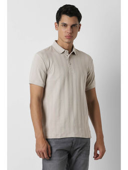 Van Heusen - Men Grey Textured Polo T- Shirt