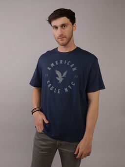 American Eagle - Men Navy Blue Printed T-Shirt