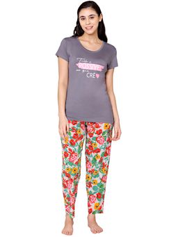 Bodycare - Womens Modal Spandex Printed T-Shirt & Pyjama BSLS14013 Multi-color (Set of 2)