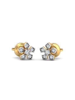 KuberBox - 18K Gold Blooming Floral Diamond Stud Earrings for Women-Girls