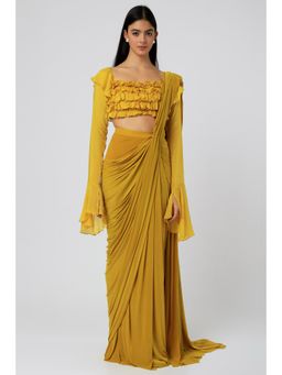 Deme - Fleur Yellow Ruffle Saree with Stchied Blouse