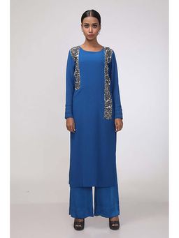 CHHAYA MEHROTRA - Teal and Ivory Emilia Kurta with Pant