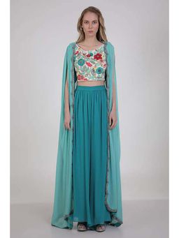 CHHAYA MEHROTRA - Aqua Crop Top with and Cape