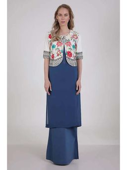 CHHAYA MEHROTRA - Layered Tunic Ivory Navy Kurta with Skirt and Jacket