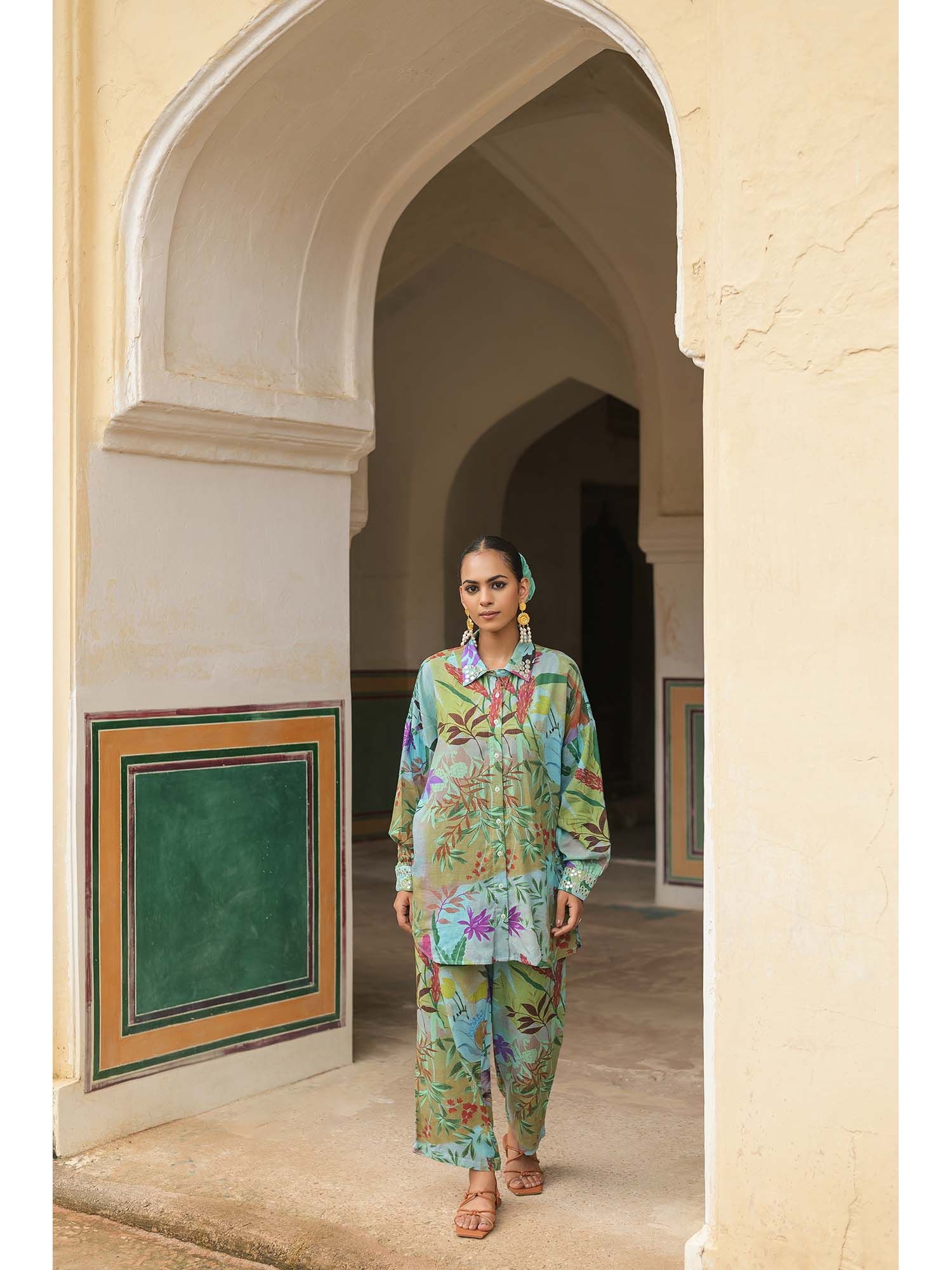 naav Moss Set - Teal Printed Cotton Co-ord Set-picture-40