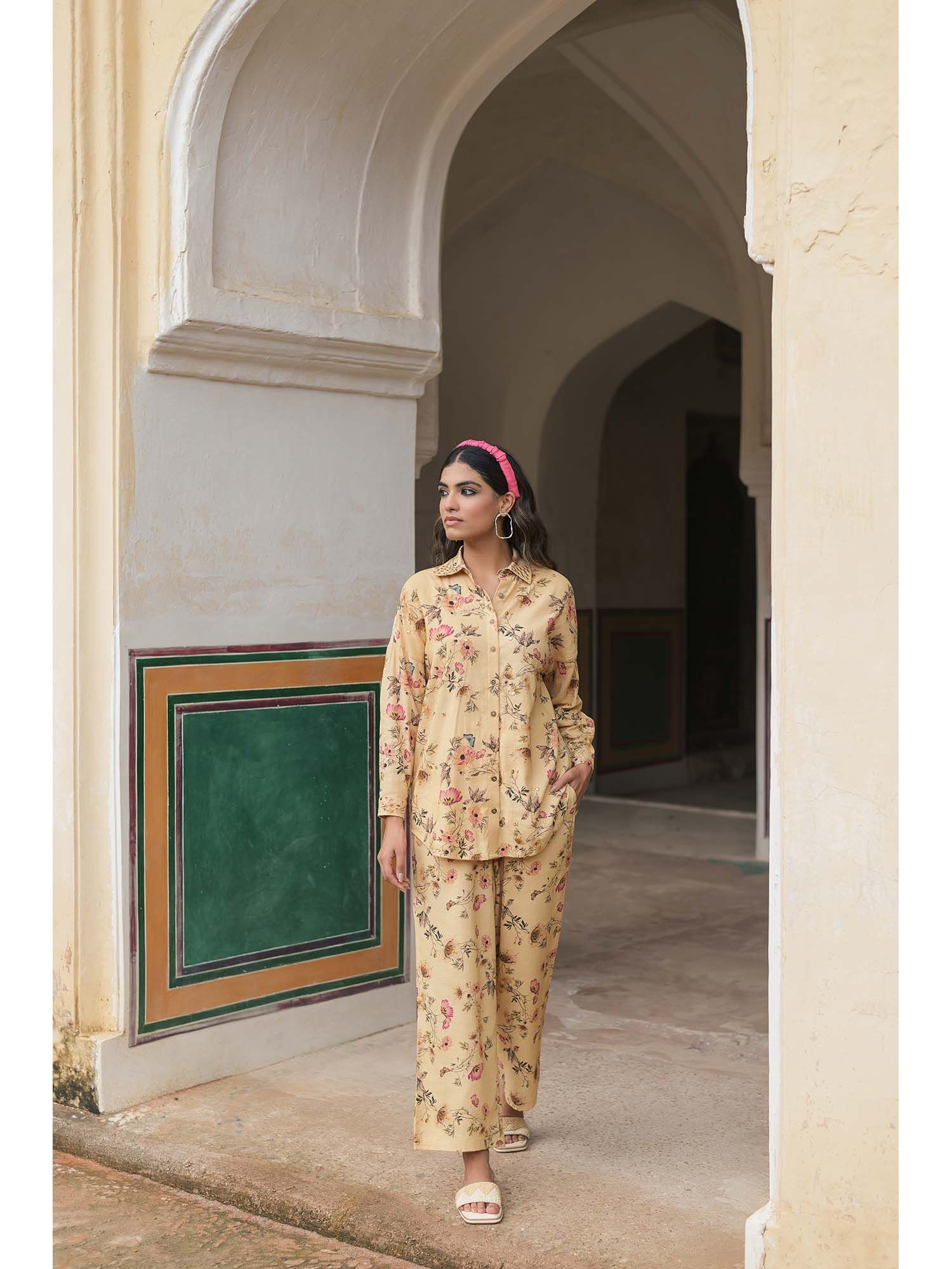 Sand Set-Beige Floral Printed Linen Co-ord Set-image-6