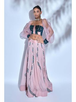 Nirmooha - Pink Crop Top with Skirt
