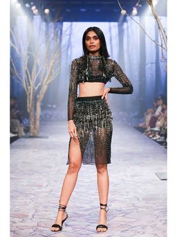 Nirmooha - Black Crop Top with Skirt Co-Ord's