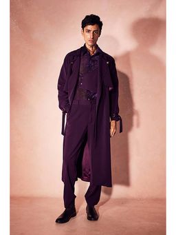 Nirmooha - Plum Trench Coat with Pant